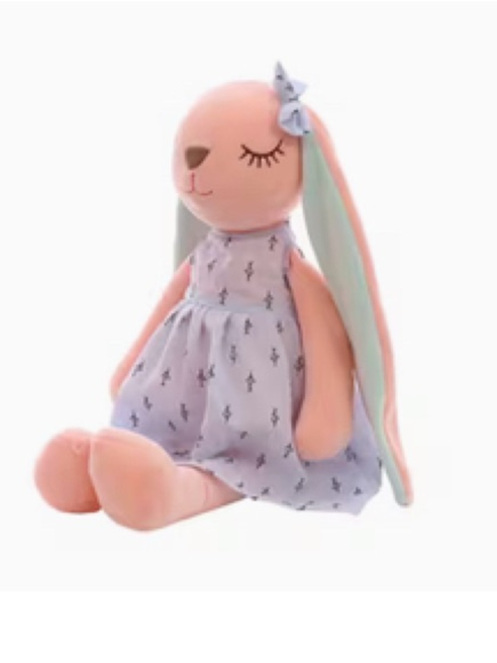 1-Pink and Blue Bunny Plush with Mint-Trim Ears and Lavender/blue Dress